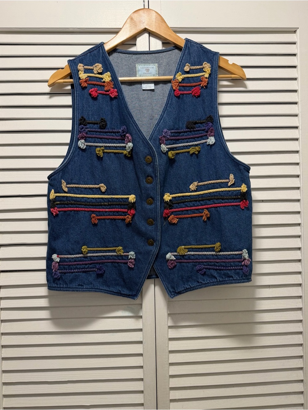 Susan Bristol Light Denim Vest with Red Stitch Detail